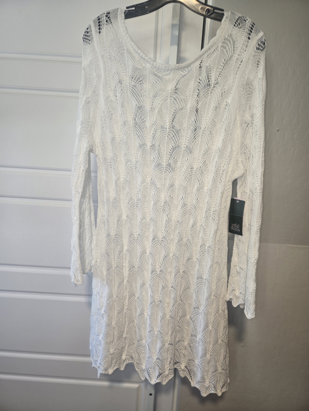 Wild Fable White Crochet Long-Sleeve Swim Cover-up/dress